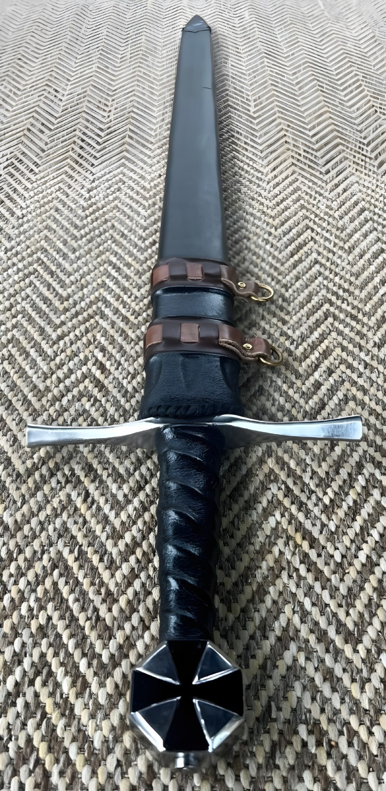 Custom Handmade Teutonic Knight Sword Replica-Medieval Design & Leather Scabbard