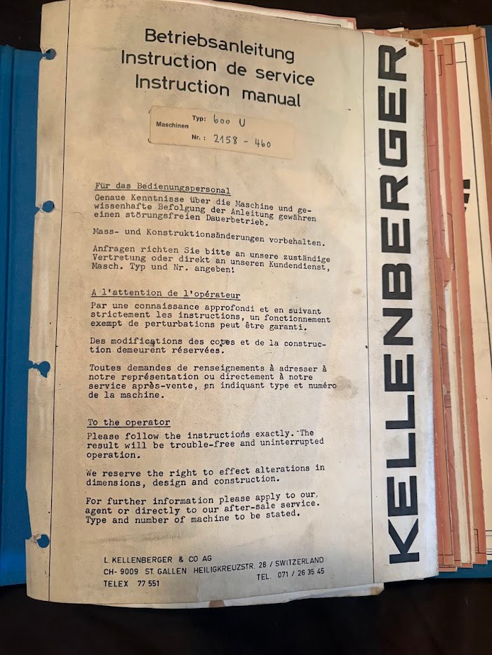 Original Kellenberger Instruction Manual 600U Grinder c1980 Operator Maintenance