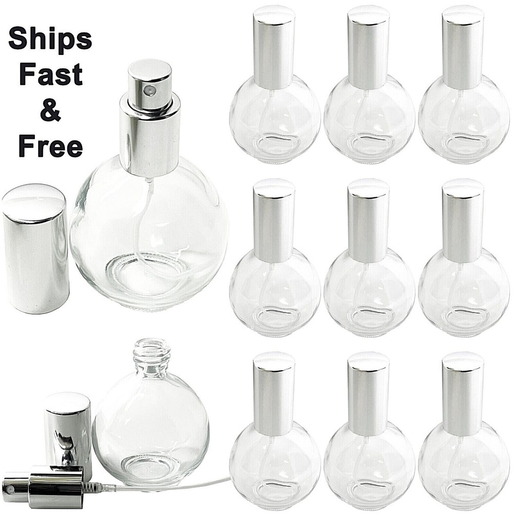 75ml 2.5 oz empty sphere glass perfume bottles silver atomizer refillable decant