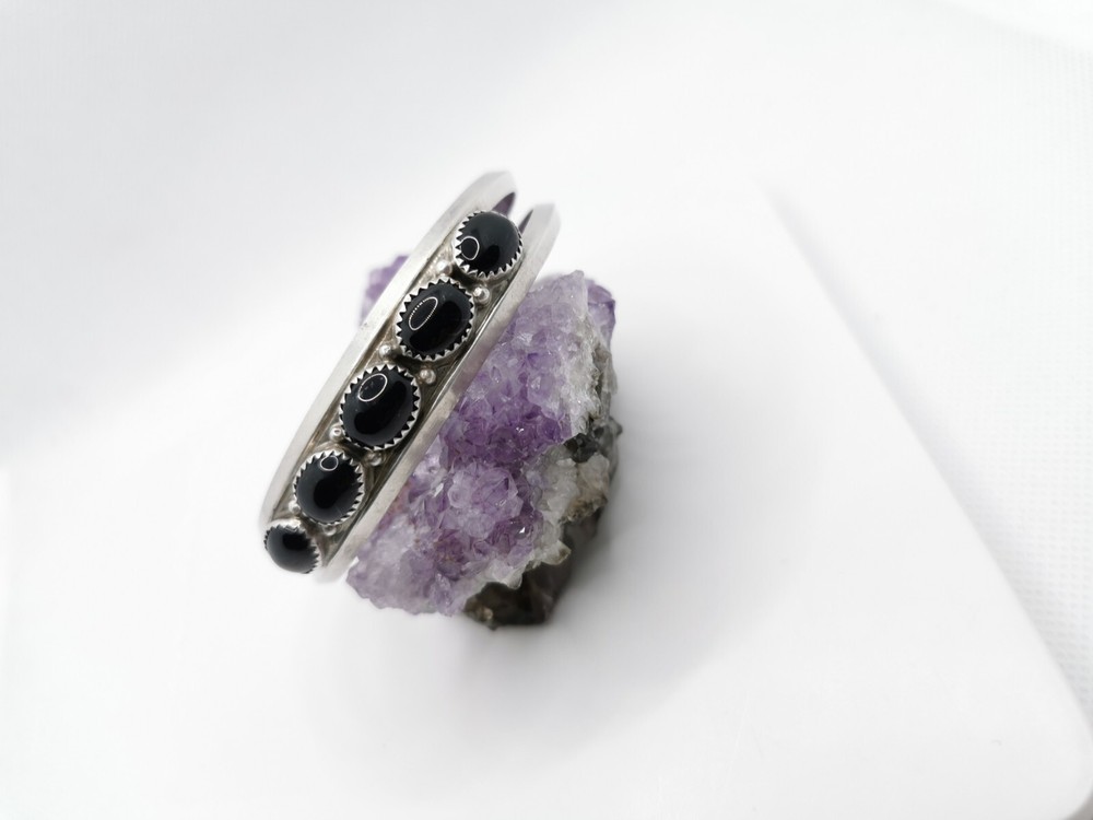 Art Nouveau Bangle 925 Silver with Onyx Gemstone Handmade