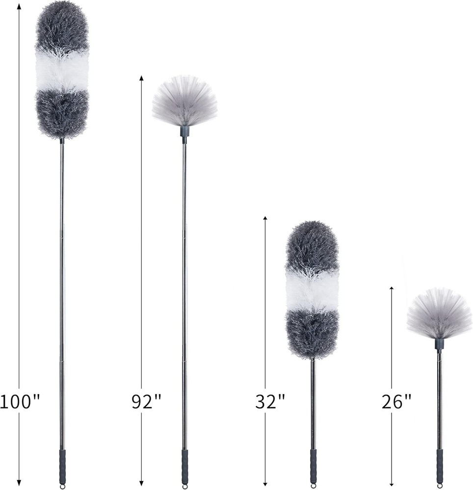 BOOMJOY Microfiber Feather and Cobweb Duster Set, Bendable Head and 100 inches E