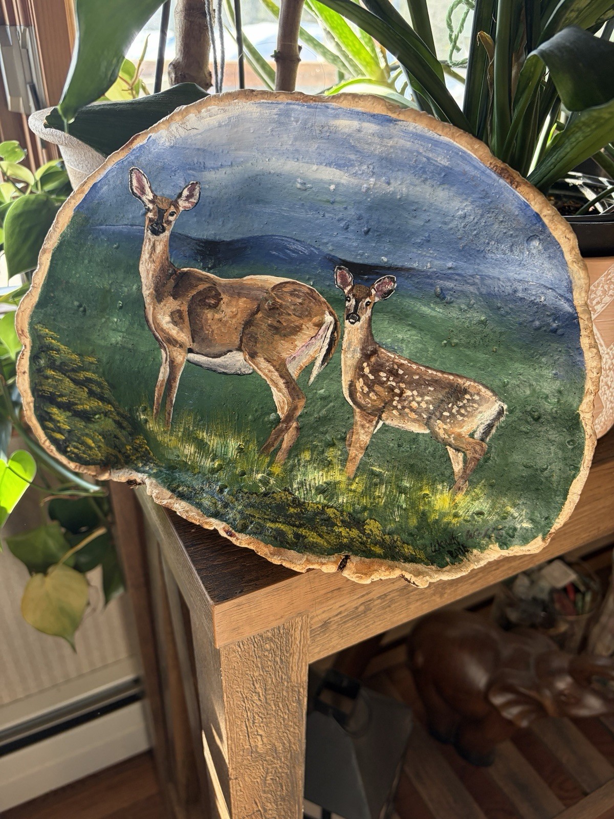 Tree Mushroom, Acrylic Painting, Doe, Fawn, Deer
