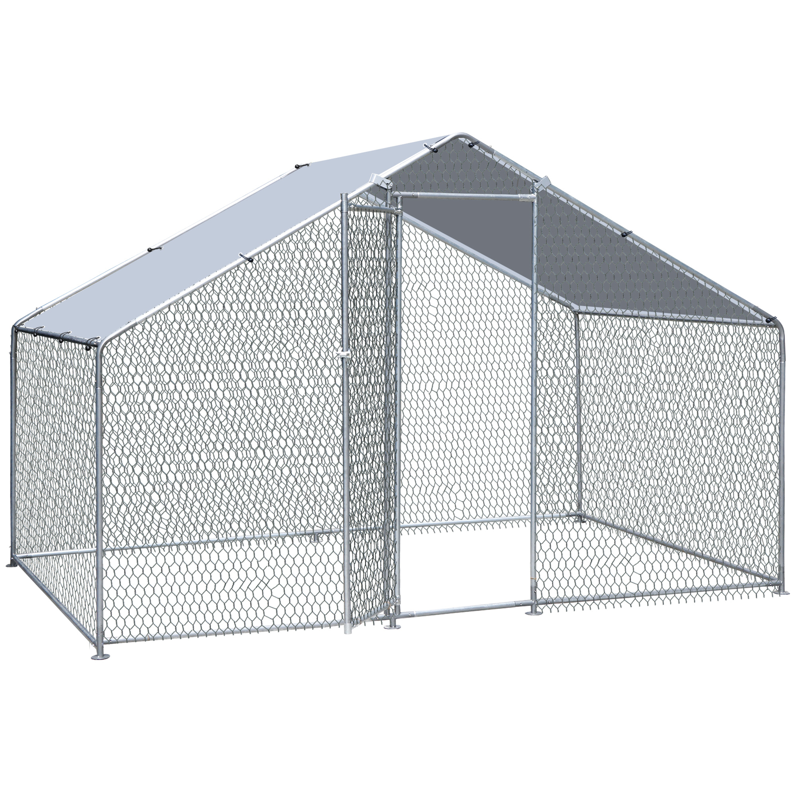 10X 6.5ft Walk-in Metal Chicken Coop Poultry Cage Pet House w/ Chicken Run Cover
