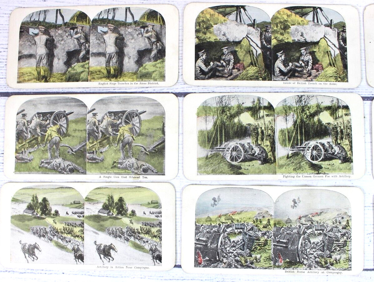 Lot of 27 WWI Stereoscopic 3D Cards Ships Cavalry Cannons Trenches War Scenes