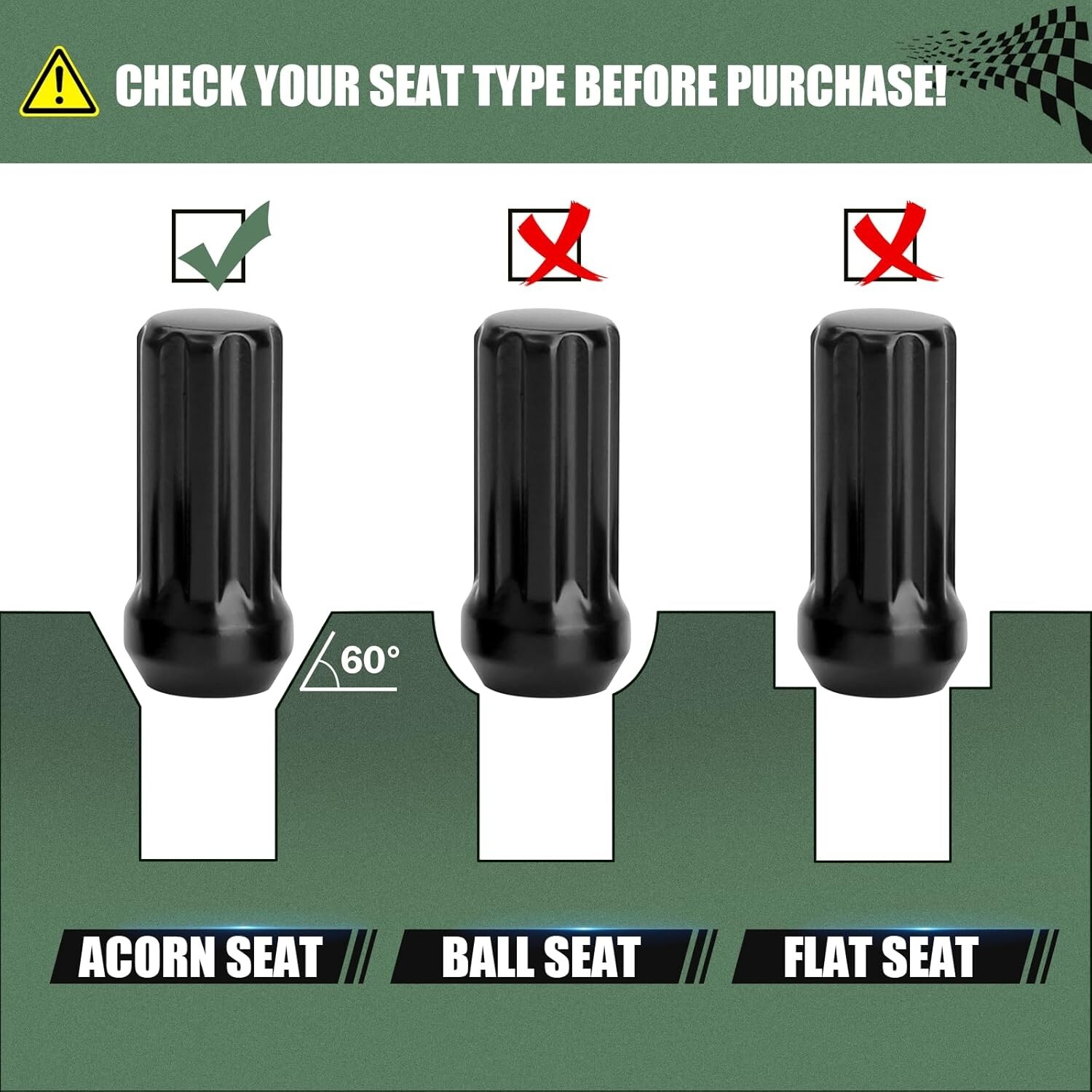 32pcs 9/16 x18 Black Lug Nut for 2002-2010 Ram 1500 1994-2011 Ram 2500 3500 8Lug