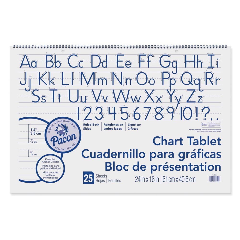 Pacon Chart Tablet White 1-1/2" Ruled 24x16"