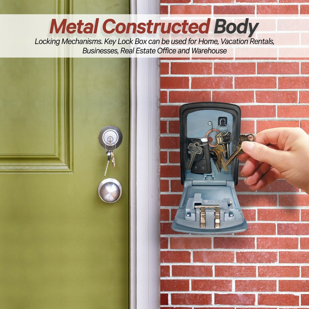 Iron Lock® - Key Lock Box Wall Mount for Keys 4 Digit Combination