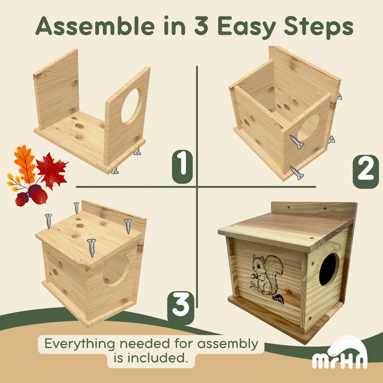 MrHN Small Squirrel House - Easy Assembly Nesting Box for Outside Wildlife