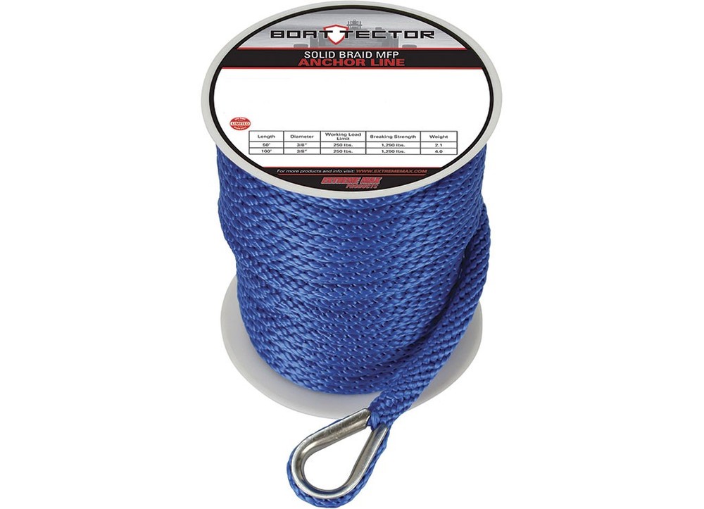 Extreme Max 3006.3482 BoatTector Solid Braid MFP Anchor Line/Thim 1/2"x150' Blue