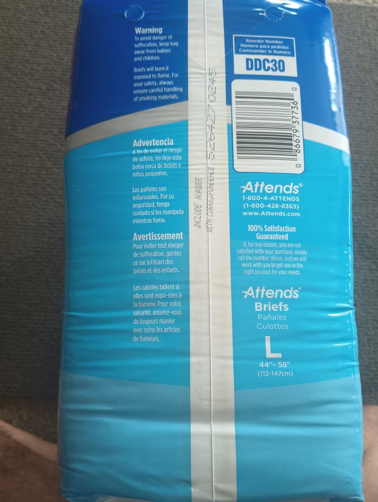 ATTENDS BRIEFS ULTIMATE ABSORBENCY/LARGE 44-58"/PREMIUM SOFTNESS/24 COUNT
