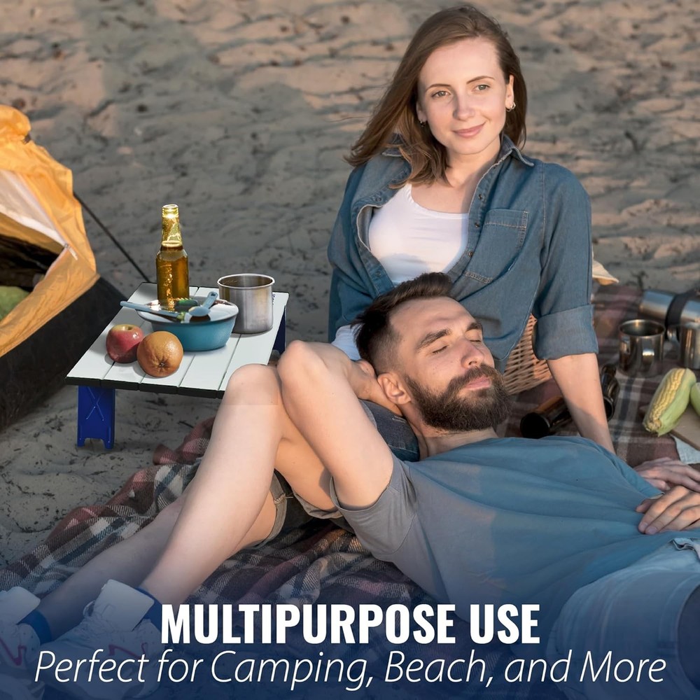 TREKOLOGY Portable Beach Table, Mini Folding Table for White, Blue