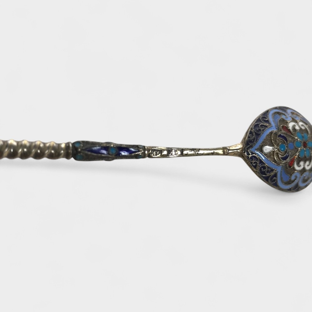 Antique Russian Enameled Silver Spoon