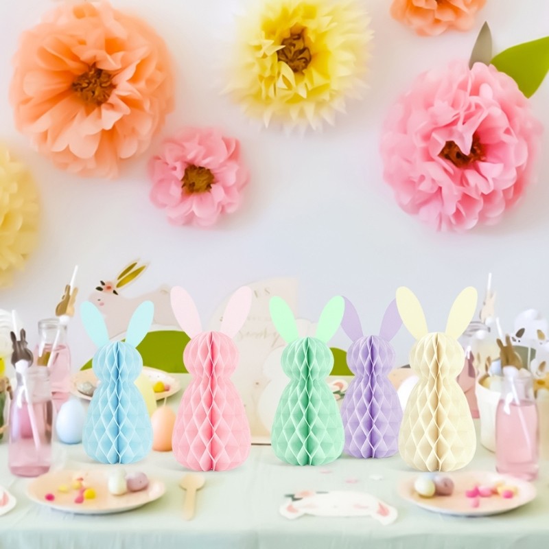 5Pcs Easter Hare Honeycomb Decorations for Tabletop Ceiling Windowsill Display