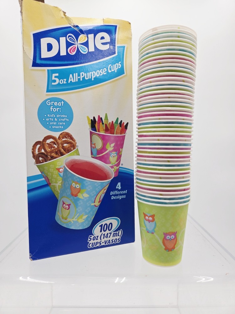 Dixie 5 oz Cups Disposable Fun w Owls 4 Designs Partial