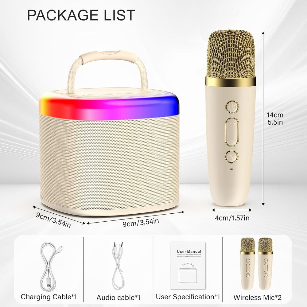 Mini Karaoke Machine for Kids, Mini Bluetooth Speaker with 2 Wireless Microphone