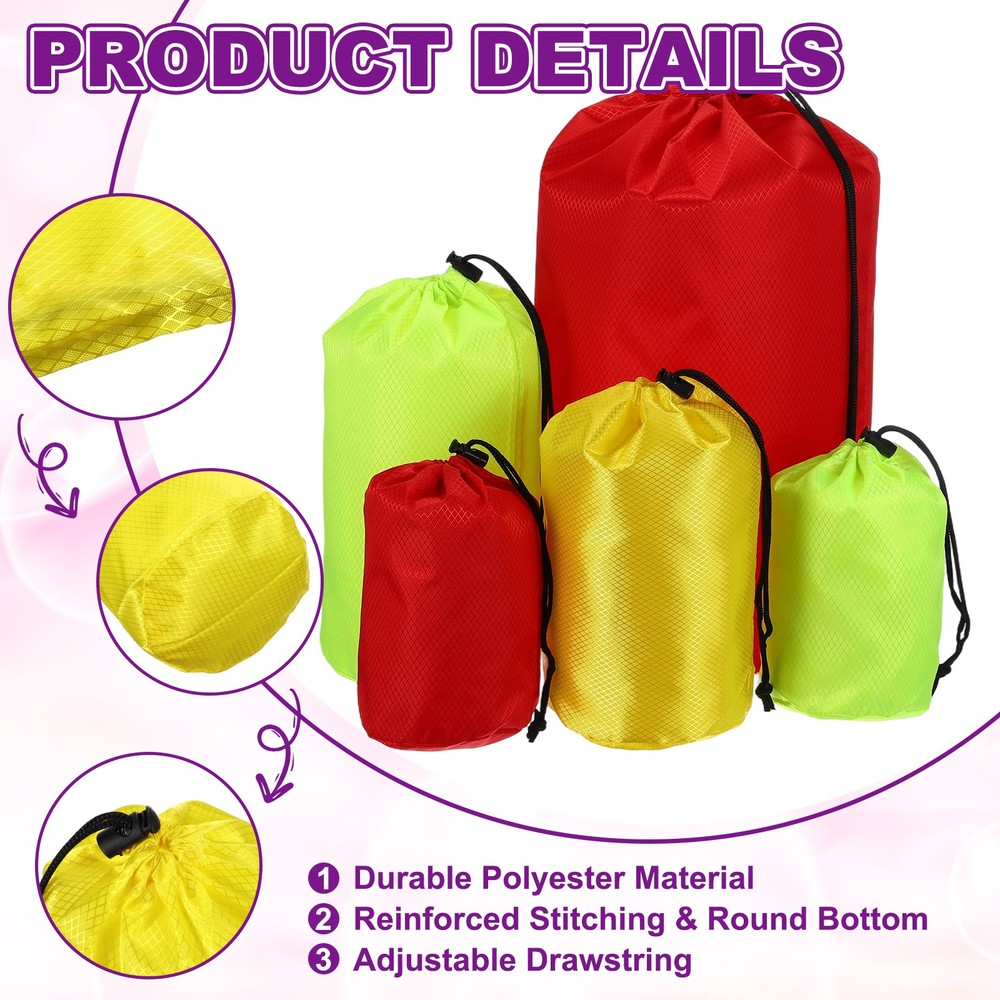 Stuff Sack, Nylon Waterproof Storage Sacks, 4x8Inch (Yellow)