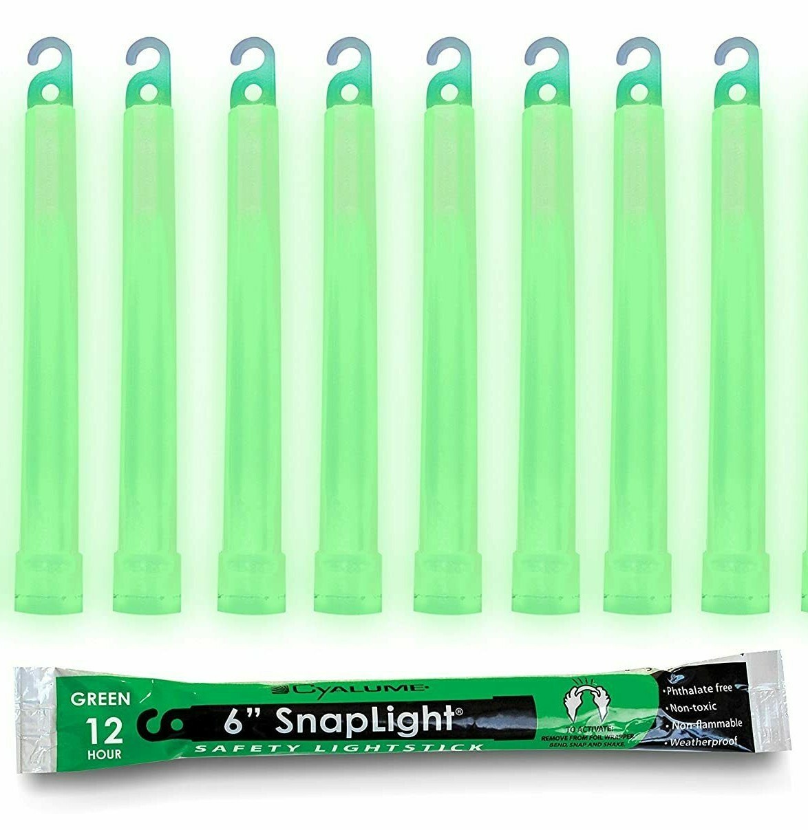 Lot of 8 Cyalume Military Light Sticks Green 6" 12 HR Prepper Survival EXP 2027