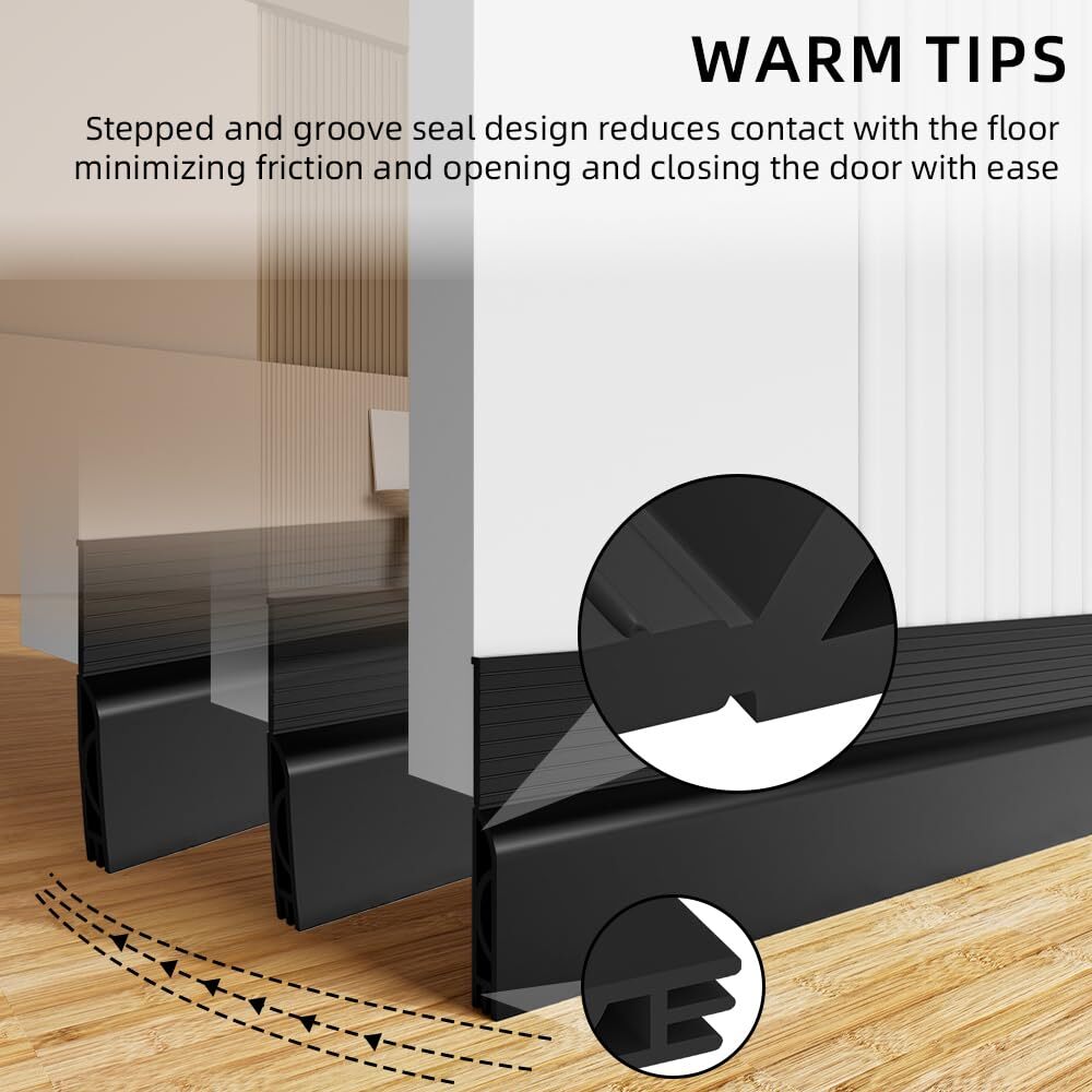 Door Draft Stopper Adjustable Weather Stripping for Insulation 78inch Black