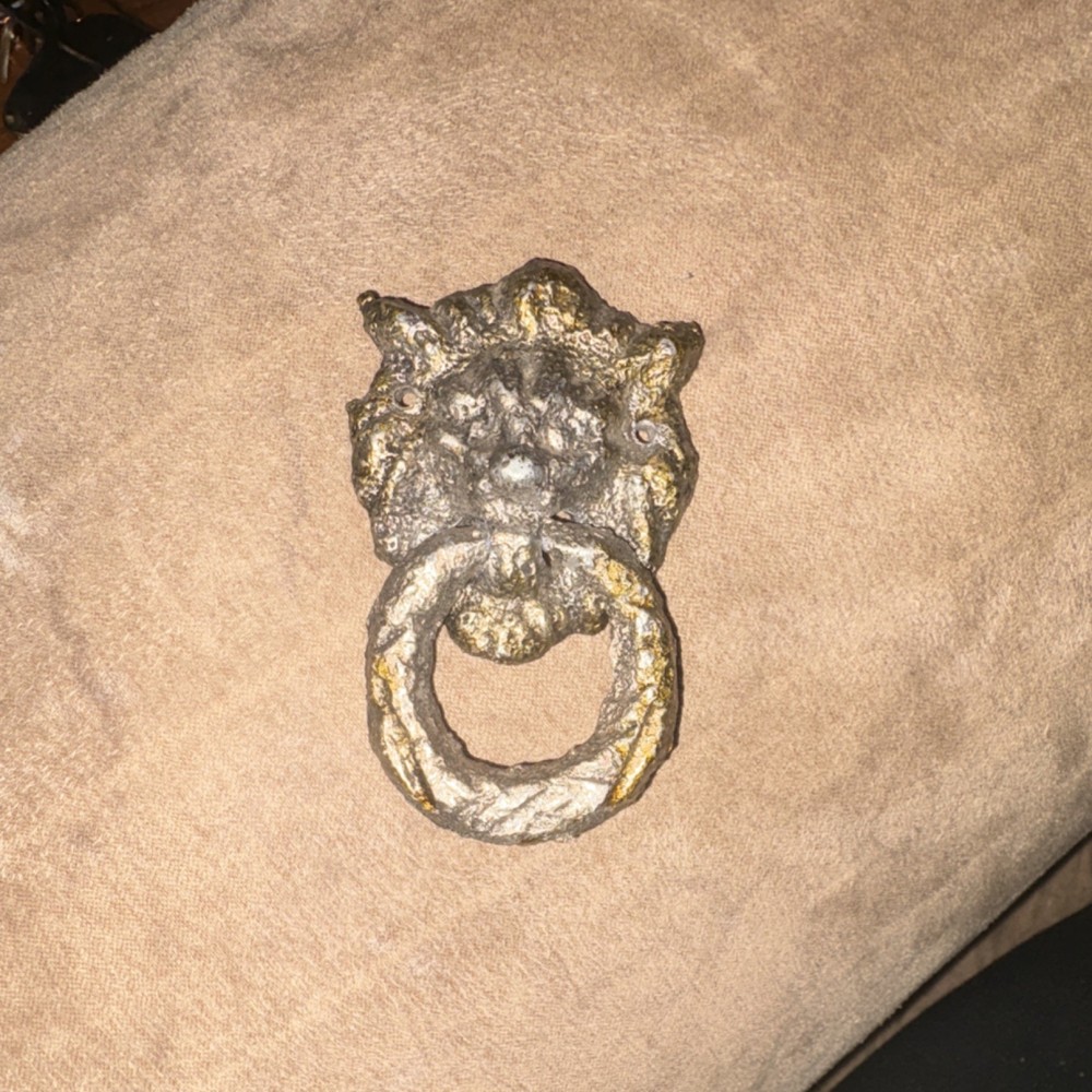 Vintage Lion Head Ring Pull Drawer Handle Cast Brass/Spelter Antique