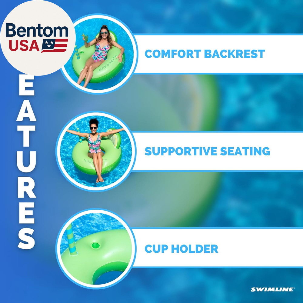 Margarita Pool Ring with Cupholder & Backrest – Inflatable Lounge Float with Fun