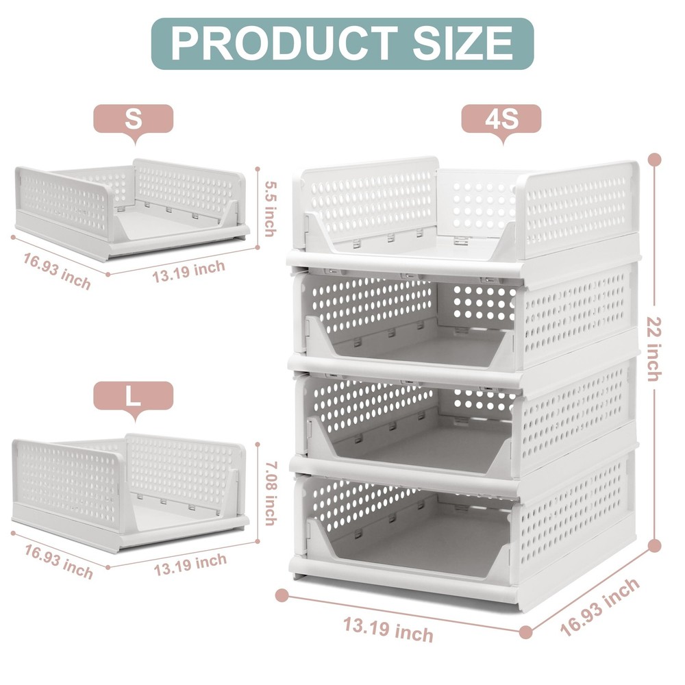 Stackable Foldable Storage Baskets, Folding Storage Bins, Closet Organizers a...