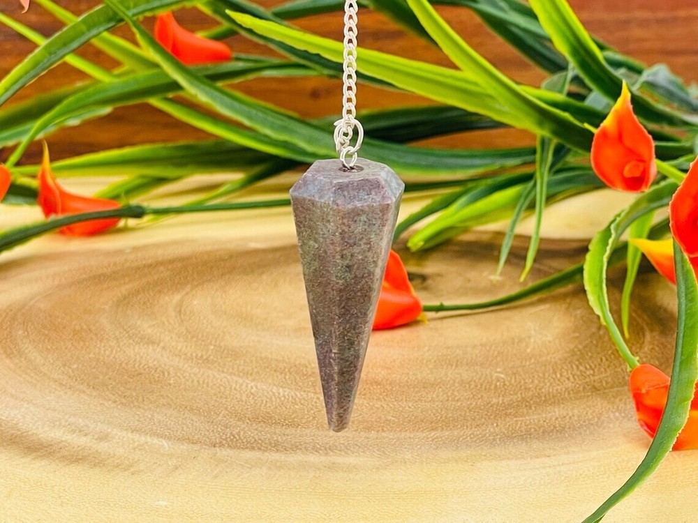 Ruby Kyanite Crystal Pendulum With Silver Plated Chain, Ruby Kyanite Point