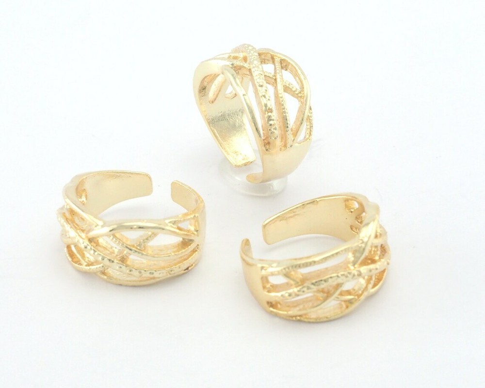 Statement ring Adjustable Shiny gold plated brass (18mm 8US inner size) 3367