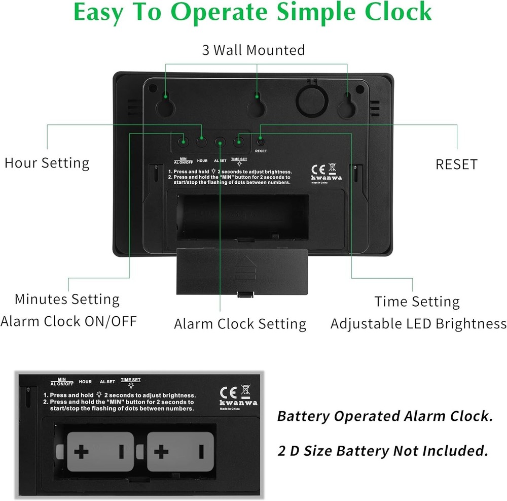 Elegant 3" LED Digital Clock - Battery Operated with Adjustable Brightness