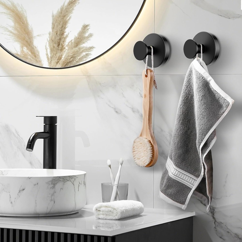 Suction Cup Hooks for Glass Window,Removable Shower 4 Pack, Black