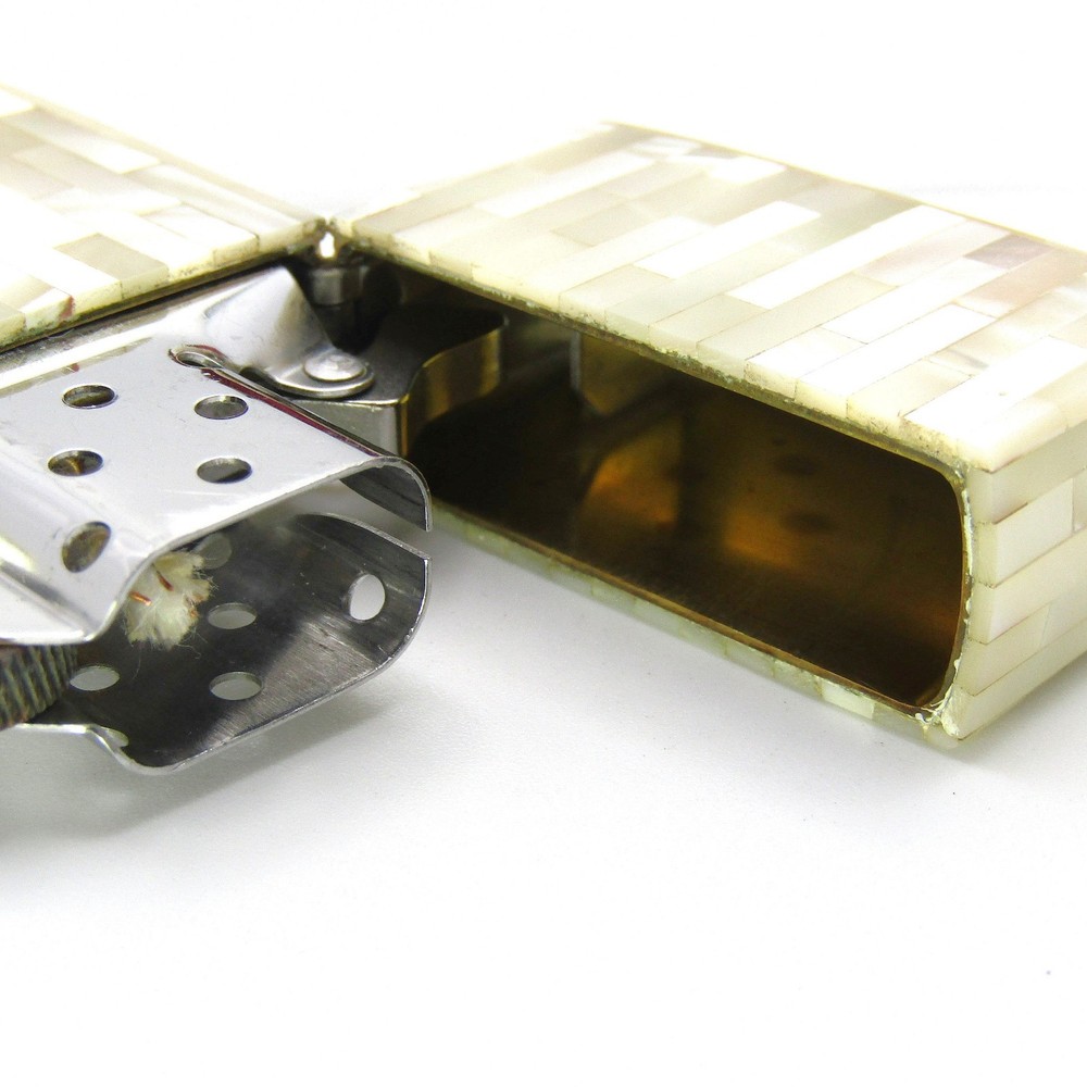 White Pearl Full Shell Gilbert Vanel Zippo Oil Lighter Fired Rare