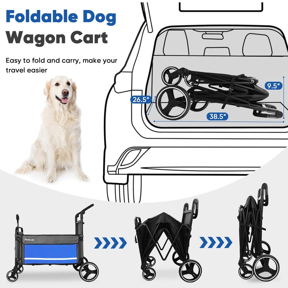 2-in-1 Dog Wagon Stroller for Large & Medium Dogs – Foldable Push & Pull Stro...
