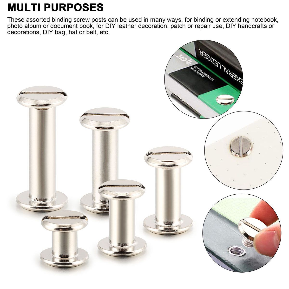 100Pcs Chicago Screws Metal Screw Posts Nail Rivet for Leather Crafts 5 Size Set