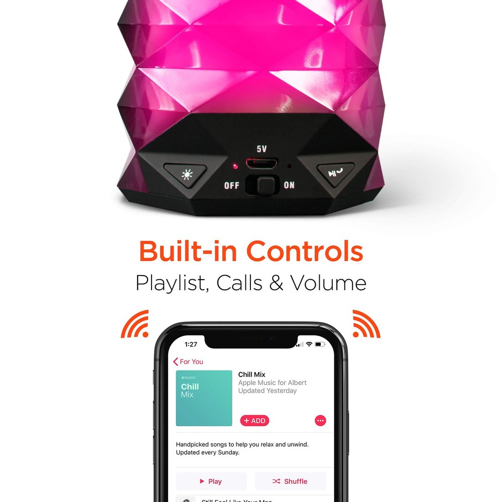 HyperGear LYTE Mini Wireless LED Bluetooth Speaker, Black, 2.75"H