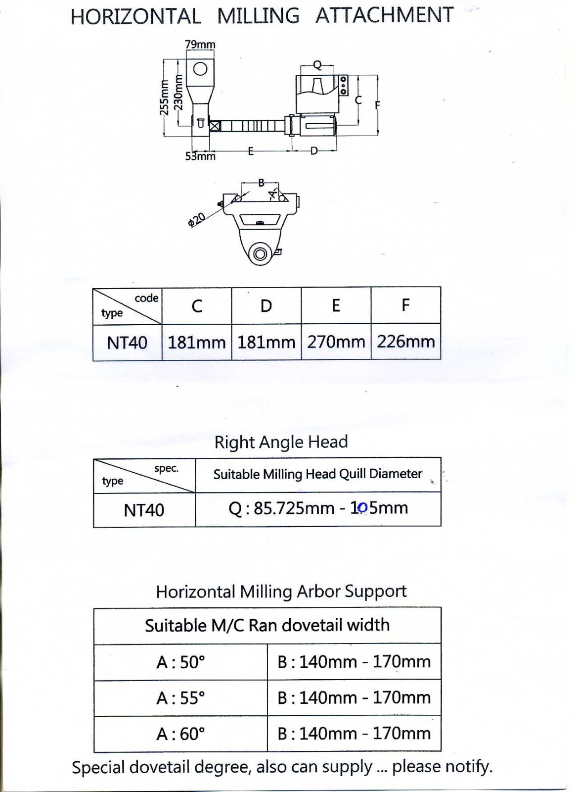 R8 RIGHT ANGLE MILLING ATTACHMENT COMPLETE SET 1-541-110 NEW OLD STOCK
