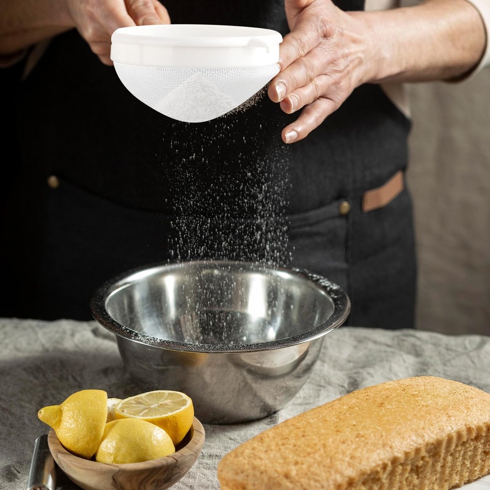 3 Pcs Plastic Mesh Strainer Set Colander with Handle - 3 Sizes 7.7×3.6, White