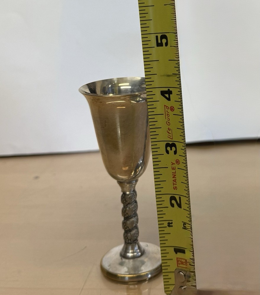6 Silver Plate 4” GOBLETS Grapevine Stem Stamped: MADE IN SPAIN Visiuc, S. L.