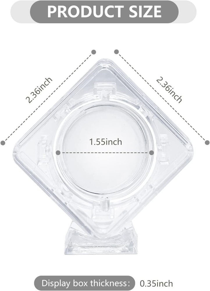 3D Coin Display Case Stand Rotatable Floating Coin Capsules Protector 40 mm 2Pcs