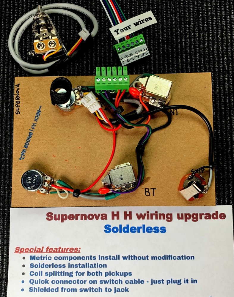 Epiphone Supernova Solderless HH wiring harness - coil split/Metric components