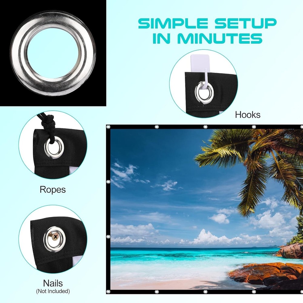 AAJK Projector Screen 100 inch, Washable Projector Screen 16:9 Foldable