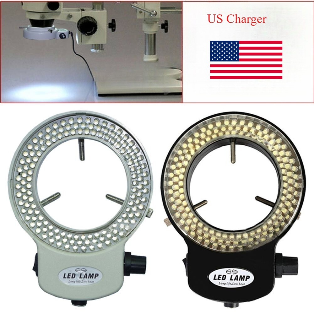 Adjustable 144 LED Bulb Microscope Ring Light Illuminator Lamp with US Charger