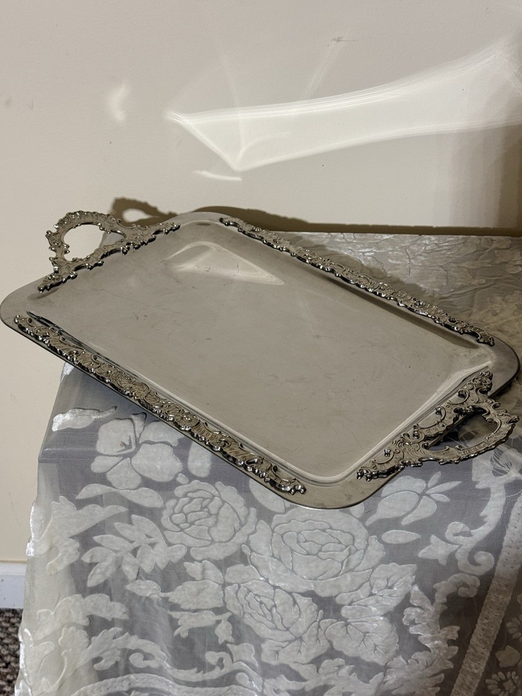 Victorian Silverplate Ornate Rectangular Serving Tray with Handles