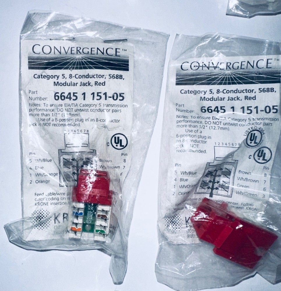 NEW KRONE Convergence Modular Jacks Faceplates Patch Cables LOT 55 PCS - Sealed