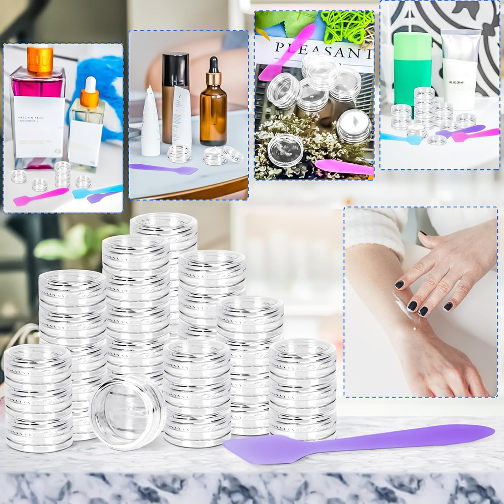 Motbach 100 Pcs 3G Empty Plastic Containers with Lids,Tiny Makeup Sample Contain