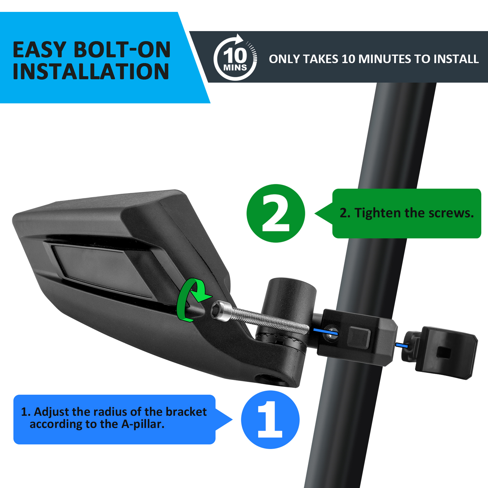 For 2020-2024 Polaris RZR PRO XP 2/4 UTV Rear Side & Center View Convex Mirrors