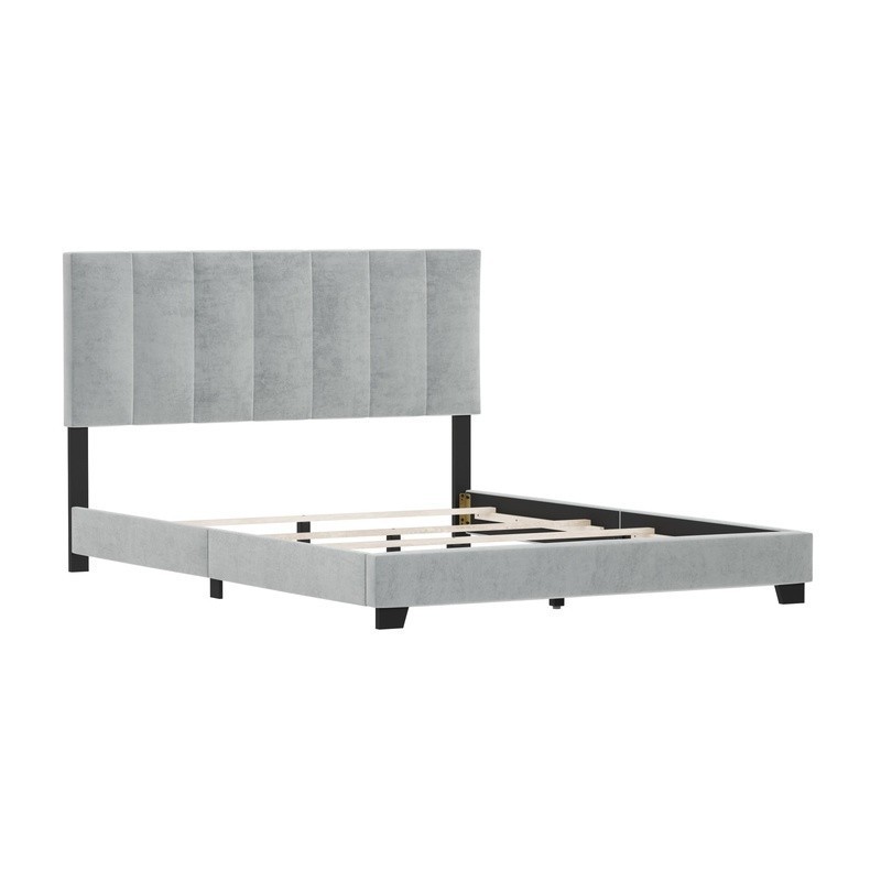 Upholstered Queen Bed Channel Tufting Modern Low Profile Assembly Required