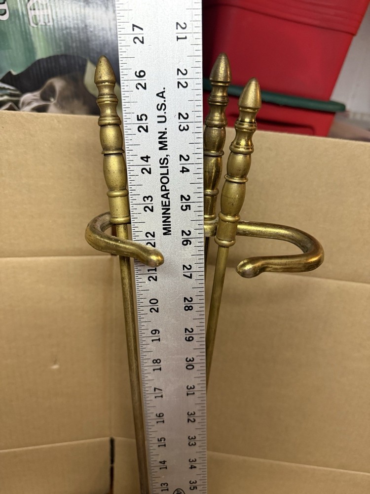Vintage Solid Brass Fireplace Tool Poker, Shovel And Stand
