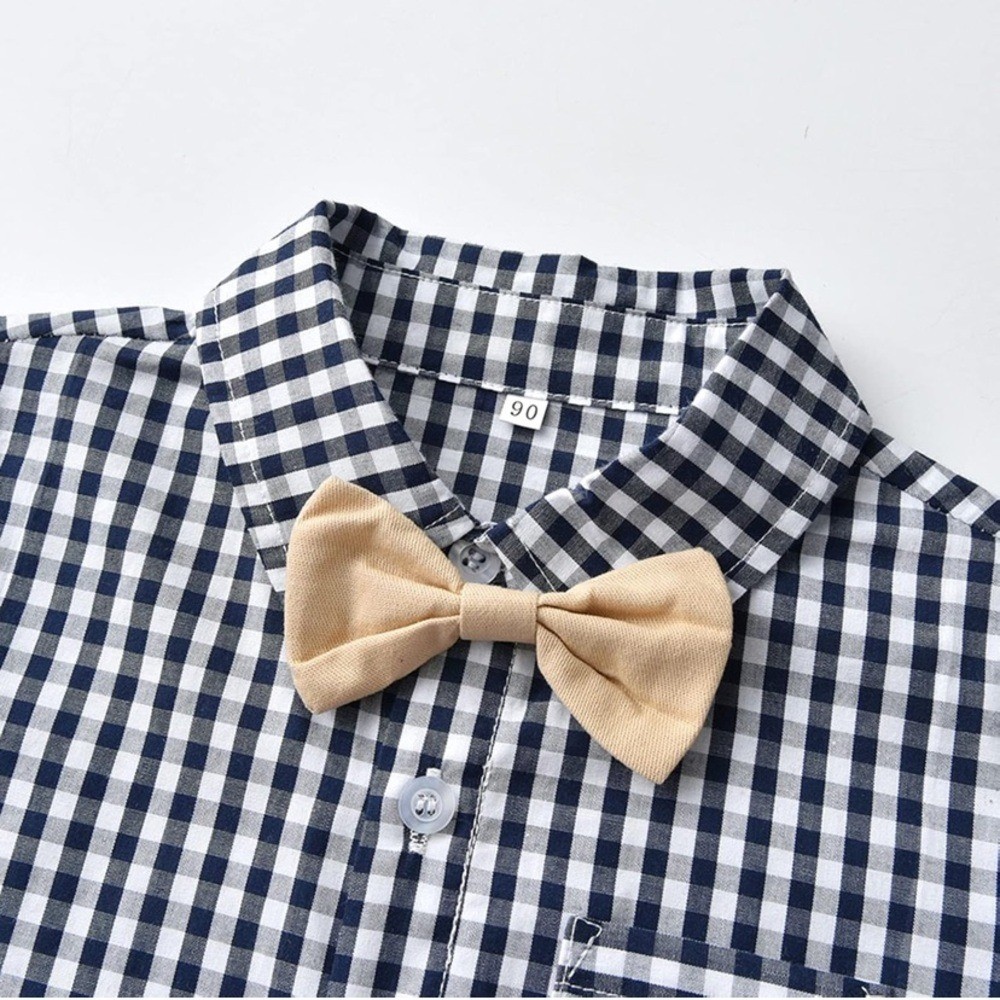 NWT Kids Checkered Shirt and Suspender Set 6 X64