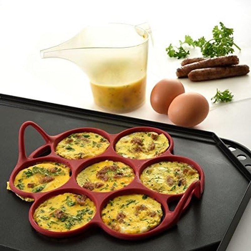 957R Silicone Silver Dollar Pancake/Egg Ring, 7 Count,Red