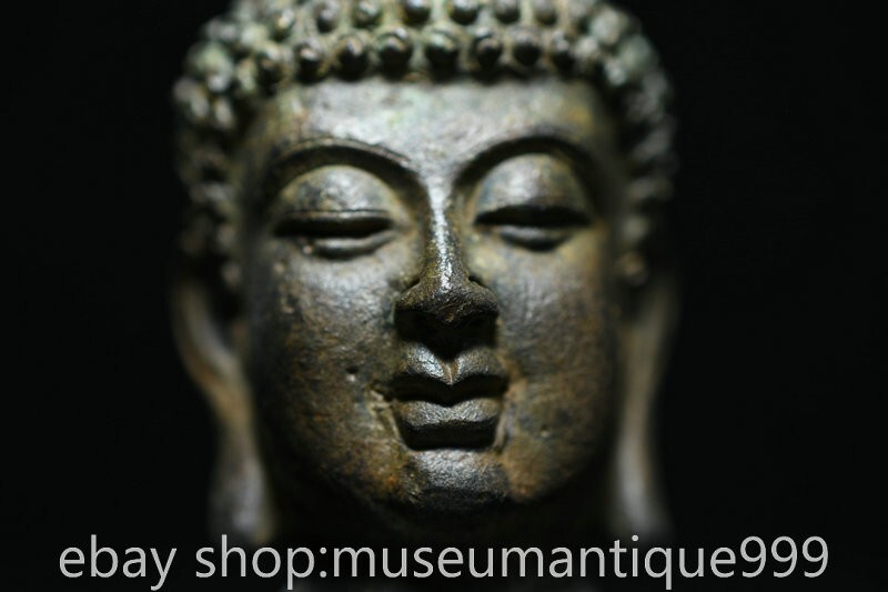 2.4" Old Chinese Bronze Ware Tang Dynasty Shakyamuni Buddha Head Statue