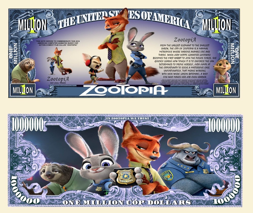OUR ZOOTOPIA MILLION DOLLAR BILL (25 Bills)